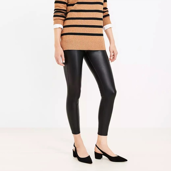 LOFT Nwt Faux leather leggings black size L - Picture 1 of 8